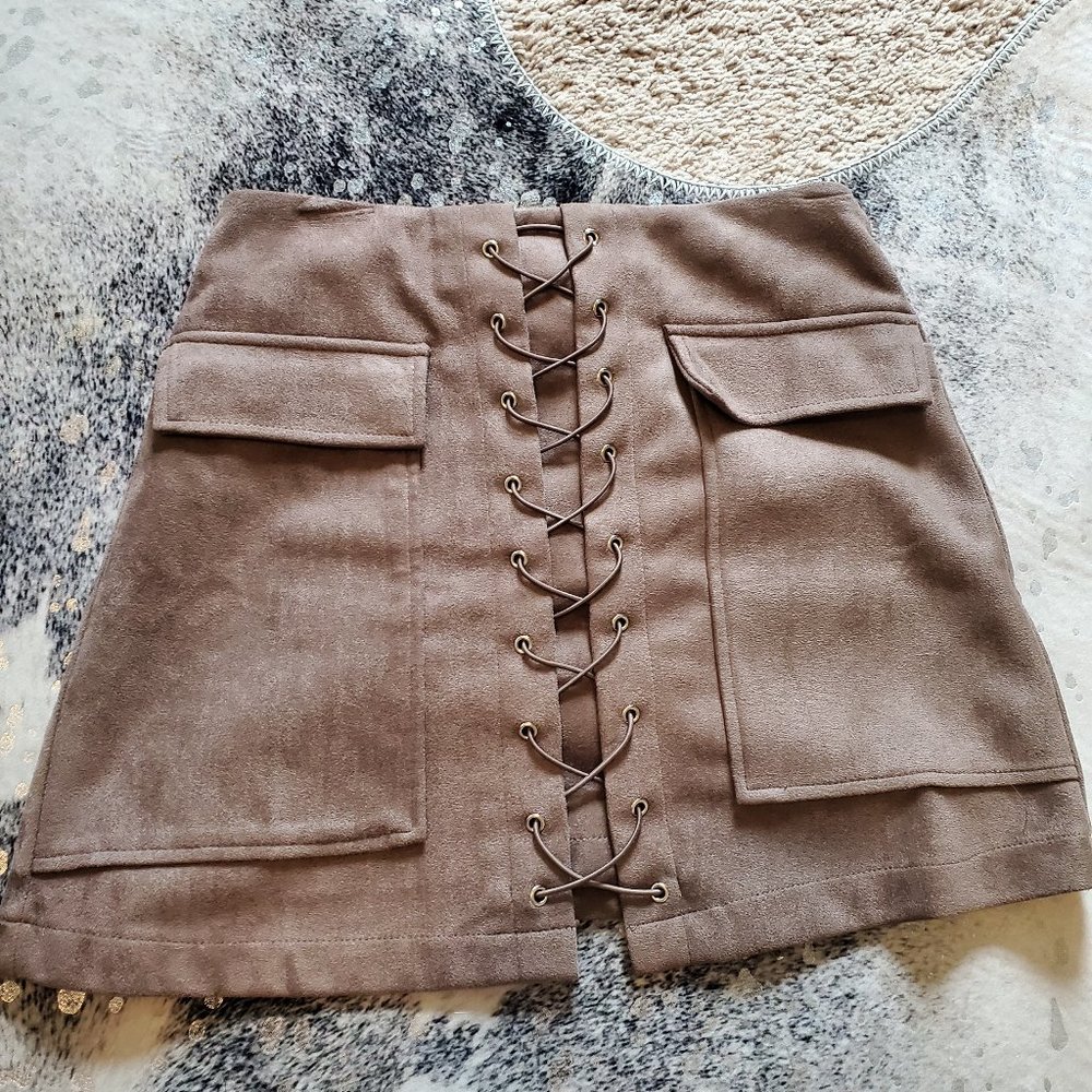 Faux Suede Laced Up Mini Skirt